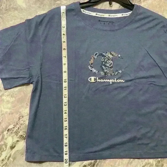 Champion Womens Cropped Graphic-Print T-Shirt Purple Size M New With Tags gym - Picture 8 of 9